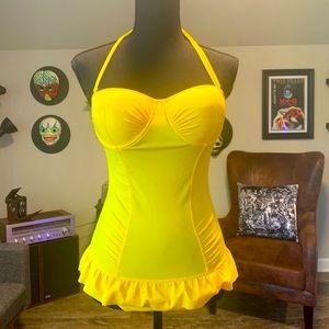 Yellow Pinup One Piece Swimsuit